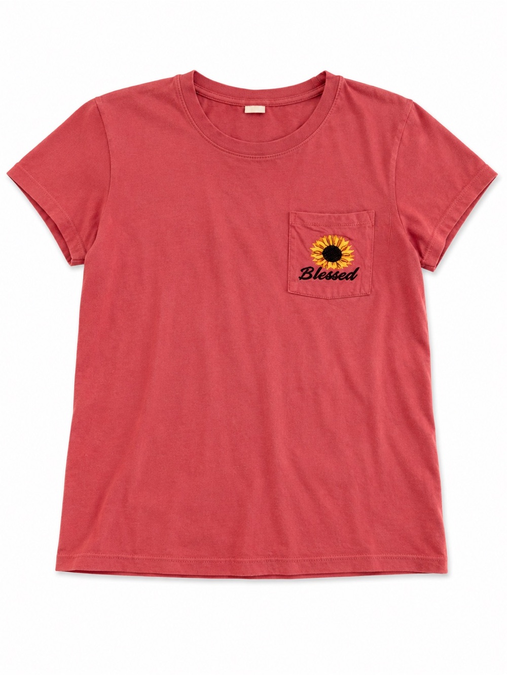 Kids 'Blessed' Sunflower Pocket Tee - Coral